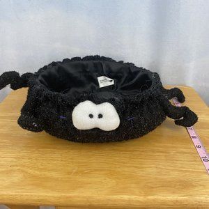 HALLOWEEN 10" Black Tinsel SPIDER Plush Polyester Candy Bowl Dish Basket